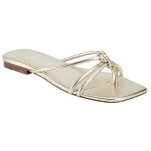 Marc Fisher Monty Slide‎ Sandals Gold Leather Square Toe Thong Flat Sz 8